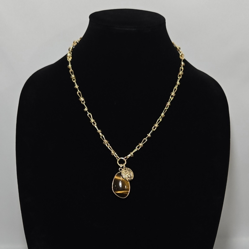 Song Of Style By Aimee Song "Tiger Eye Stone Charm" Chain Necklace #1041